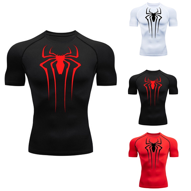 Spiderman Camisa De Compresi n Hombres Corriendo Manga Corta Negro Gimnasio Camiseta Deportes Top Secado R pido Verano Casual Tops