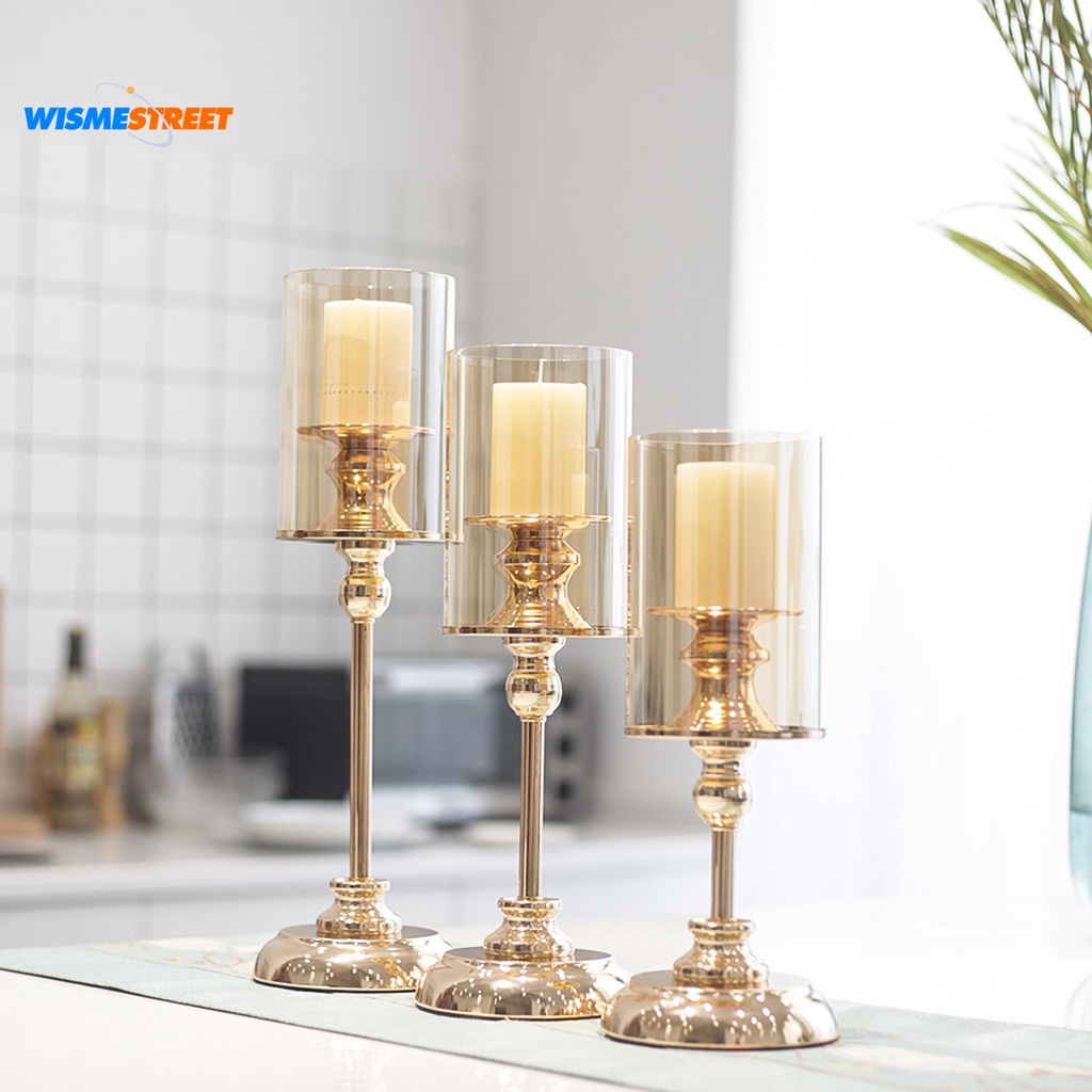 Portavelas de cristal de estilo europeo para adornos de velas de pilar  exquisito juego de portavelas de boda