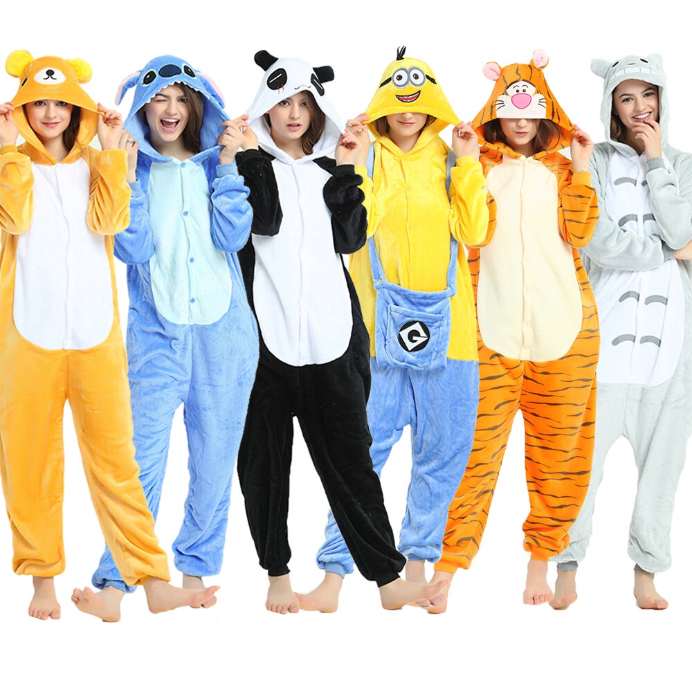 Kigurumi Onesie Adultos Animal Stitch Pikachu Pijamas De Dibujos Animados  Mujeres Hombres Franela Ropa De Dormir Otoño Invierno Jumpsuit Pijama