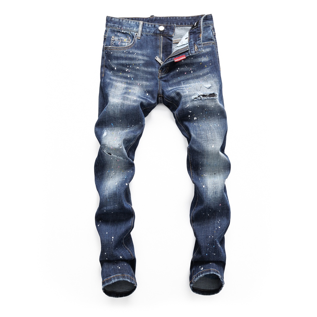 Hombres Azul Oscuro Dsquared2 Jeans Rasgado Salpicadura Pintura