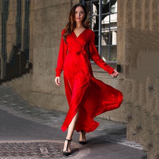 maxi vestidos mujer partido noche rojo otoño largo más tamaño formal mujeres  elegante hendidura vestido para las