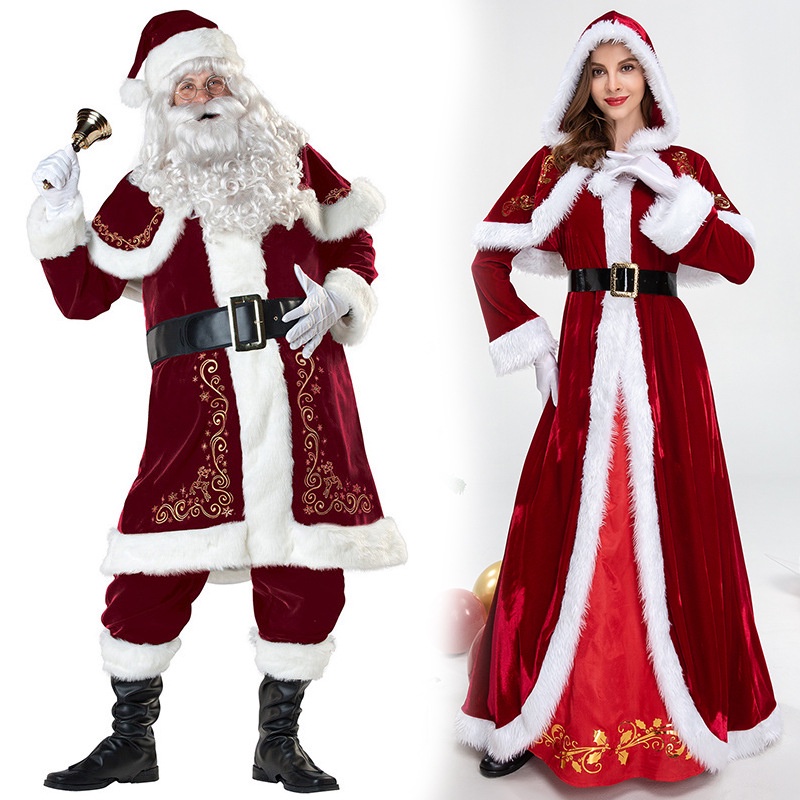 Traje Santa Claus Completo Disfraz Papá Noel 11 Piezas Adulto | Incluye Peluca, Barba Y Accesorios | Navidad Y Fiestas Trajes De Papa Noel