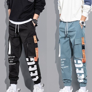 Pantalones Cargo con bolsillos laterales para hombre, pantalones Harem de  Hip Hop negros, Joggers casuales, pantalones