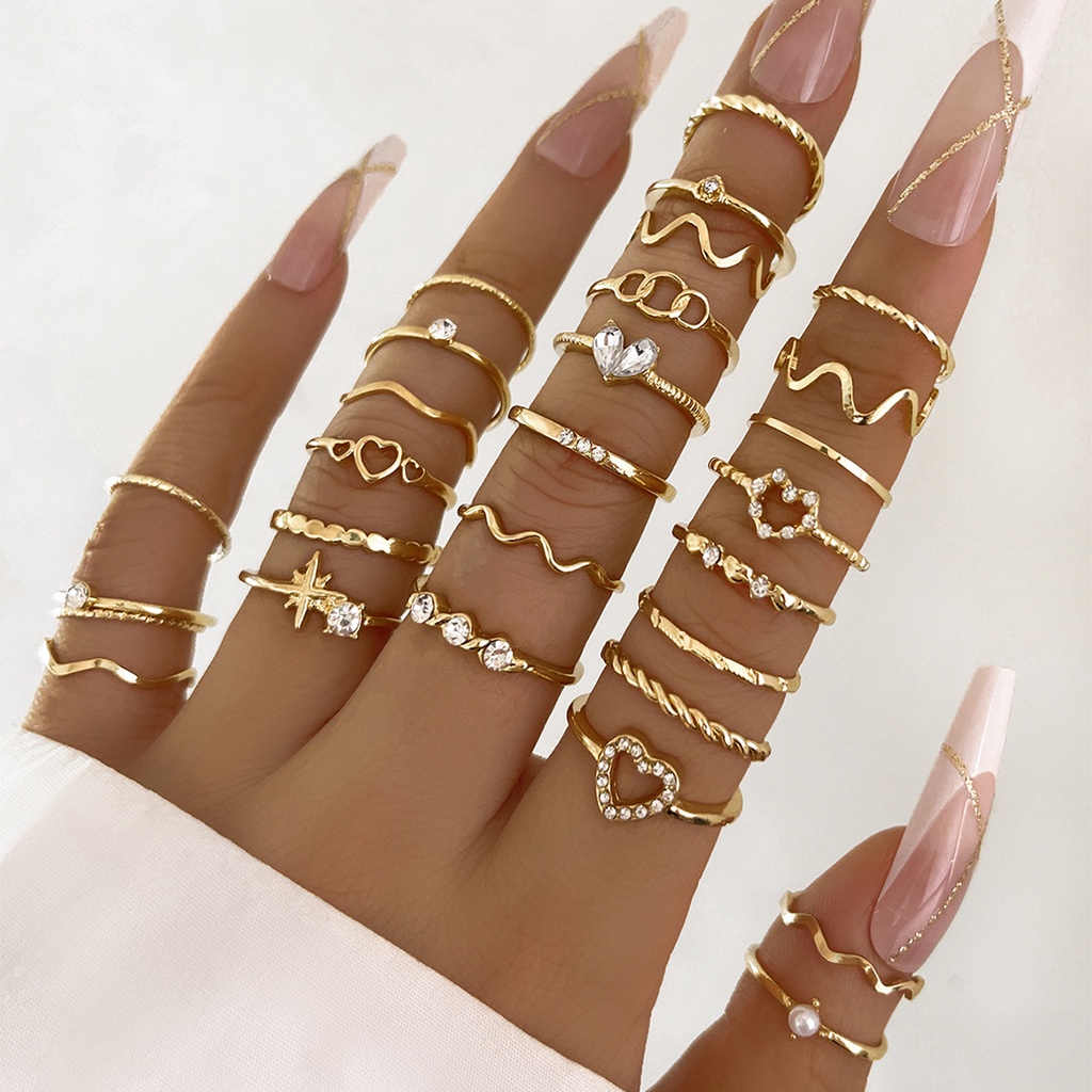 Juego De Anillos De Moda De 28 Piezas Con Diseño En Forma De