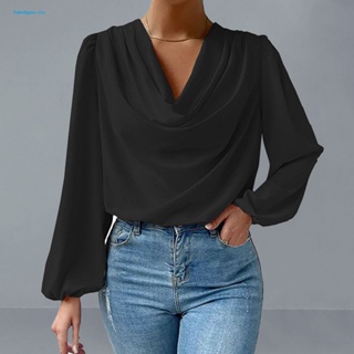 Camiseta Holgada Plisada con Cuello de y Manga Larga de Color sólido para  Mujer de otoño e Invierno Camisas Mujer Elegantes Blancas