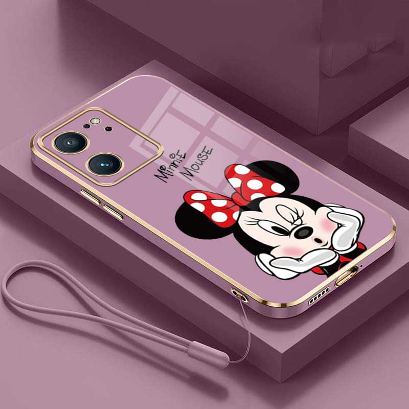 Xiaomi Redmi 13C 12C Lujo Minnie Mouse Goma Cubierta Del Teléfono Chapado  Brillante Carcasa A Prueba De Golpes Con Correa De Anillo