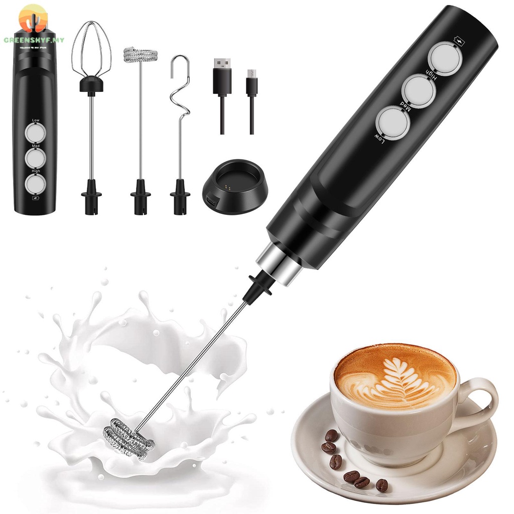 Espumador de leche, Espumador de leche recargable por USB, Batidor  eléctrico de mano 3 velocidades ajustables con 3 batidores de acero  inoxidable para café con leche, capuchino, café