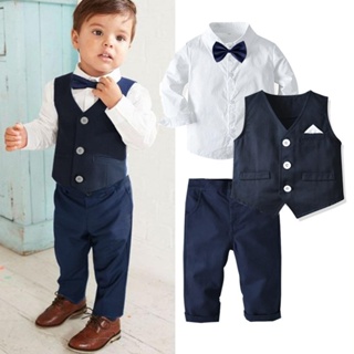 Ropa de bebé niño de 3 a 24 meses, conjunto de esmoquin para caballero para  bebé, traje de vestir con corbata de moño + pantalones con tirantes para