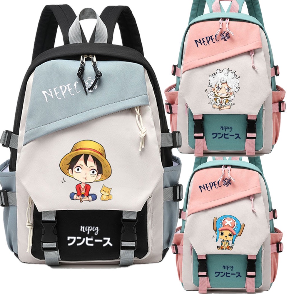 3pcs / Set One Piece Luffy Printed Backpack Set con Bolso de hombro Estuche de lápices Bolsa escolar Mochila de viaje Mochilas ligeras