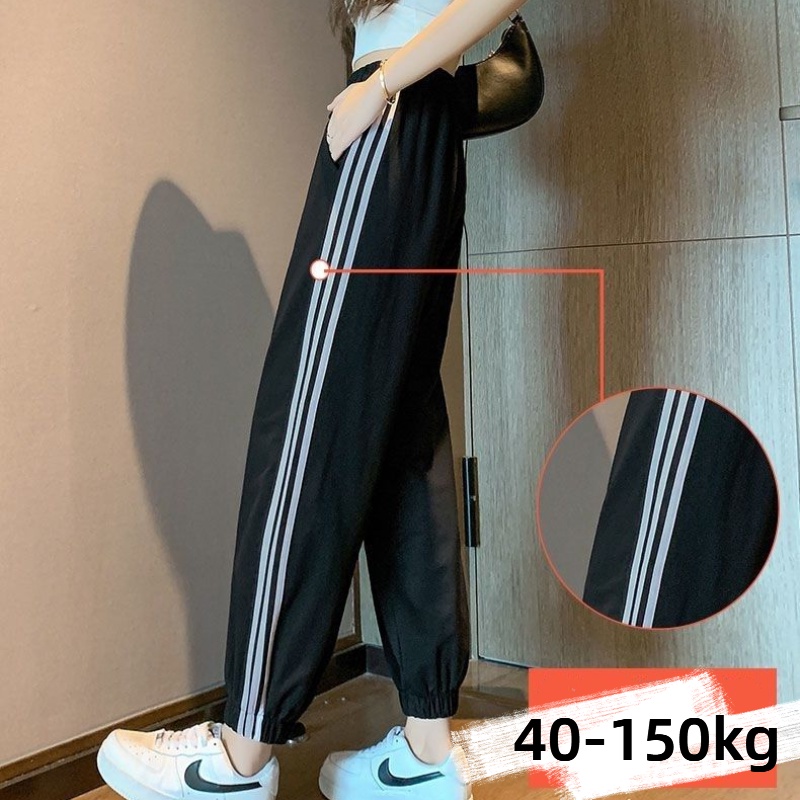 Harem Pants 】 (40-150kg) Pantalones De Noveno Tamaño De Cintura Alta Jogger  Más Estilo Coreano Deportes Moda Inferior Seluar Panjang