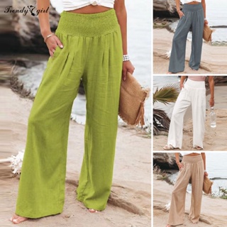 Pantalones largos de pierna ancha dividida para mujer, pantalones palazzo  largos de cintura alta y estilo bohemio con bolsillos