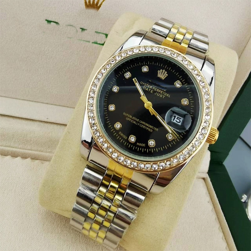 Reloj Rolex Banda De Acero De Diamantes Calendario De Cuarzo