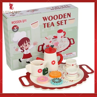 BUYGER Juego de fiesta de té de madera para niñas pequeñas, juegos de  cocina de madera para niños, accesorios de comida con tetera, taza de té