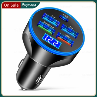 Cargador de coche USB rápido de 66 W con voltímetro pantalla de luz LED,  adaptador de cargador de coche compatible con iPhone