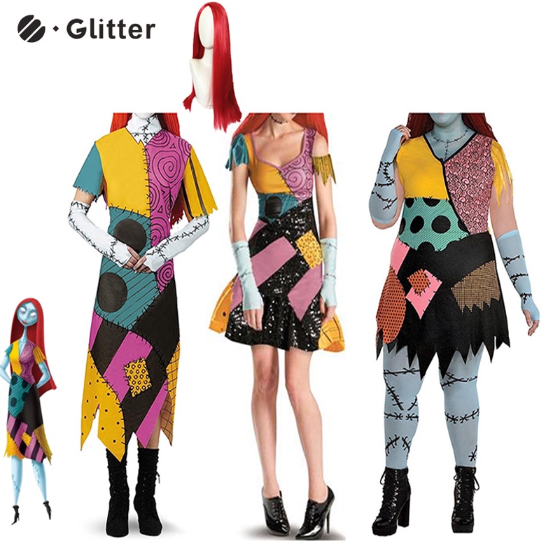 La Pesadilla Antes De Navidad Sally Disfraz De Halloween Para Las Mujeres  Cosplay Vestido De Manga Corta Falda Esqueleto Zombie Ghos Horror