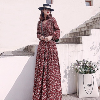 Vestidos para mujer 2023, para otoño e invierno, casual, delgado, manga  larga, bohemio, estampado