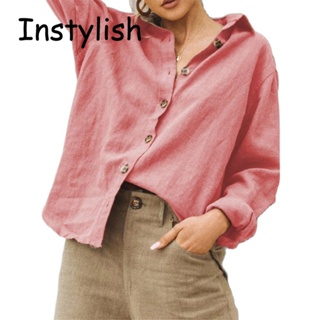 Conjunto de dos piezas de lino de algodón para mujer, cuello redondo, manga  enrollable, camisa con botones y pantalones largos de pierna ancha