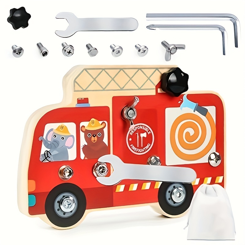 Tablero De Tornillos Montessori – Juguete De Madera Con Excavadora Y Herramientas Para Desarrollar La Motricidad Fina – Regalo Educativo Para Niños +3 Años