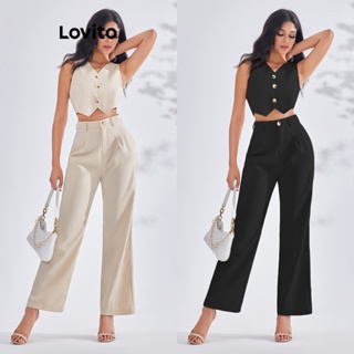 Pantalones de dos piezas para mujer, camisa blanca de manga larga con  solapa, conjunto de 2 piezas, pantalones rectos de cintura alta para mujer