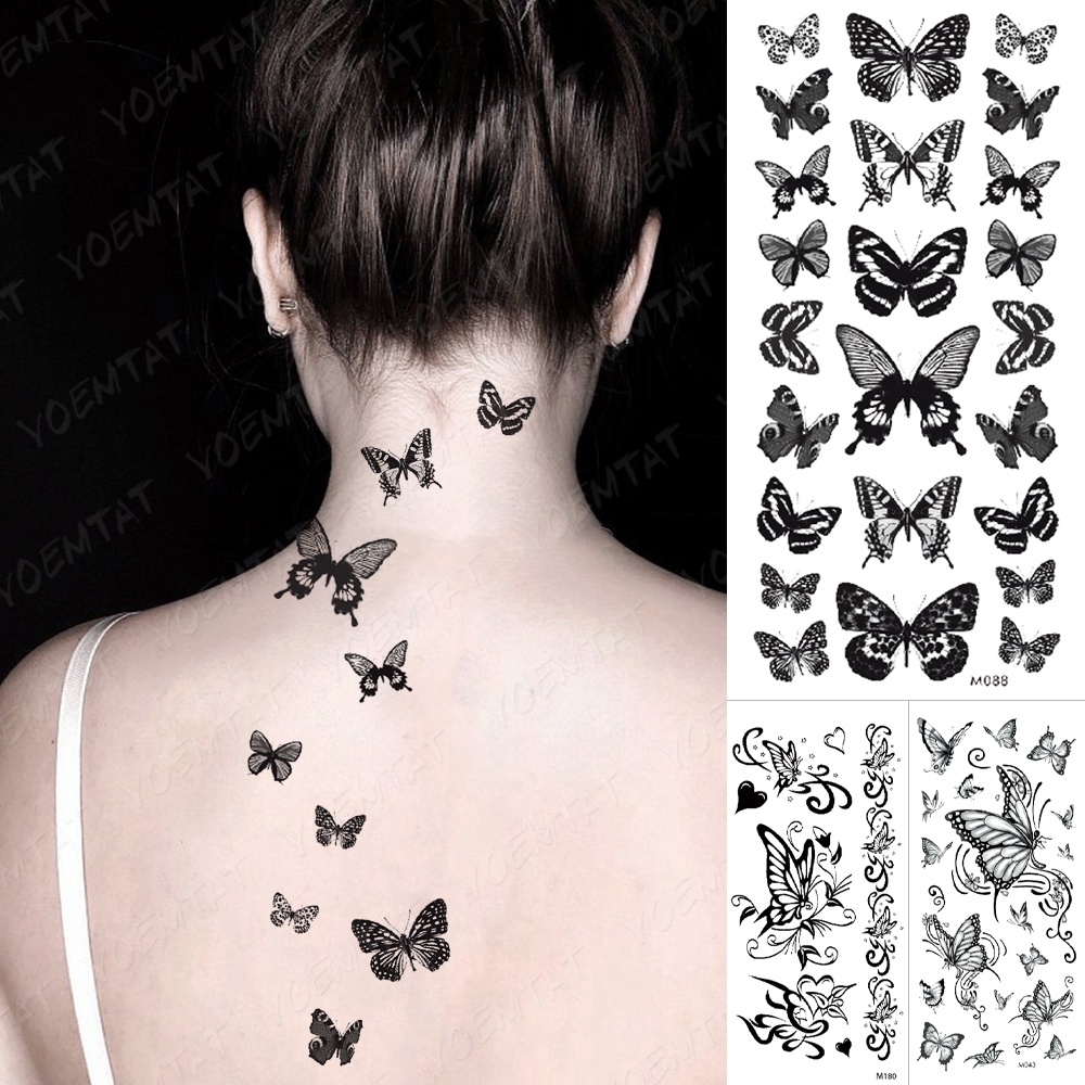 Mariposa Impermeable Tatuaje Temporal Pegatinas Polilla Rosa Flor Oscuro  Flash Tatto Mujeres Cuerpo Arte Cuello Brazo Tatuajes Falsos Hombres |  Shopee Colombia