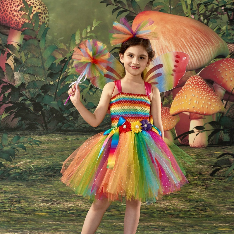 Traje De Hada Con Alas De Mariposa Y Tutú De Lentejuelas – Disfraz De Princesa Para Niñas De 3 A 6 Años – Incluye Varita Mágica