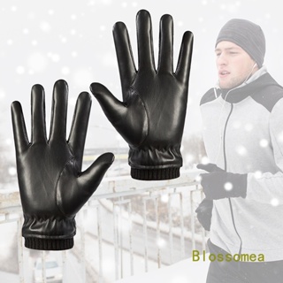 Guantes de cuero para hombre, guantes de pantalla táctil, guantes de  conducción al aire libre a prueba de viento con forro de lana (color: azul