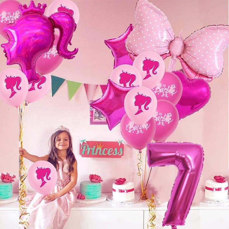 28pcs Barbie Globos Guirnalda Arco Kit Rosa Princesa Tema 1 7 Anos Numeros Ninas Fiesta De Cumpleanos Baby Shower Decoraciones De La Boda Shopee Colombia