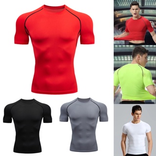 Camiseta de compresión de secado rápido para hombre, ropa manga corta  ajustada para correr, gimnasio, fitness