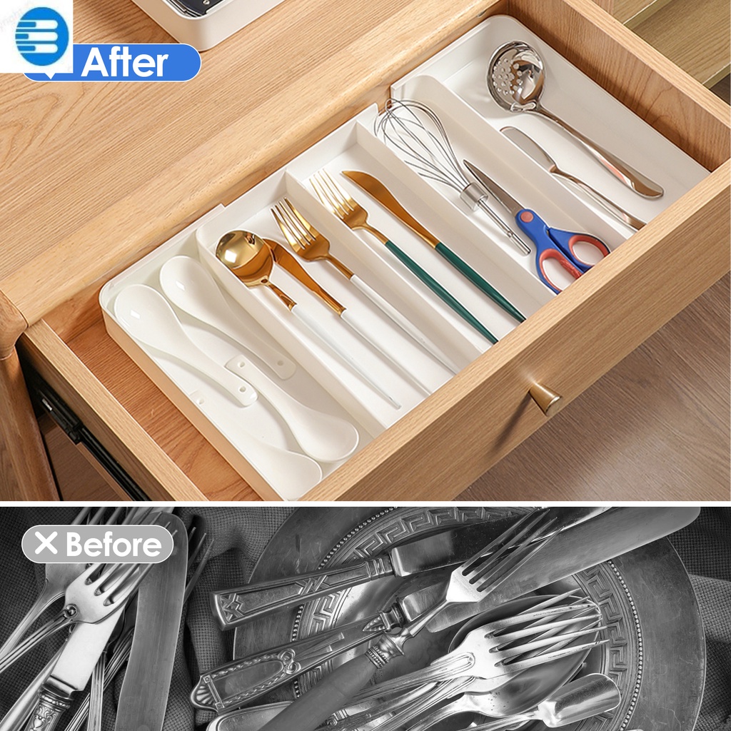 Organizador de cubiertos compacto, bandeja para cajones de utensilios,  inserto para cubiertos, soporte para ordenar la cocina