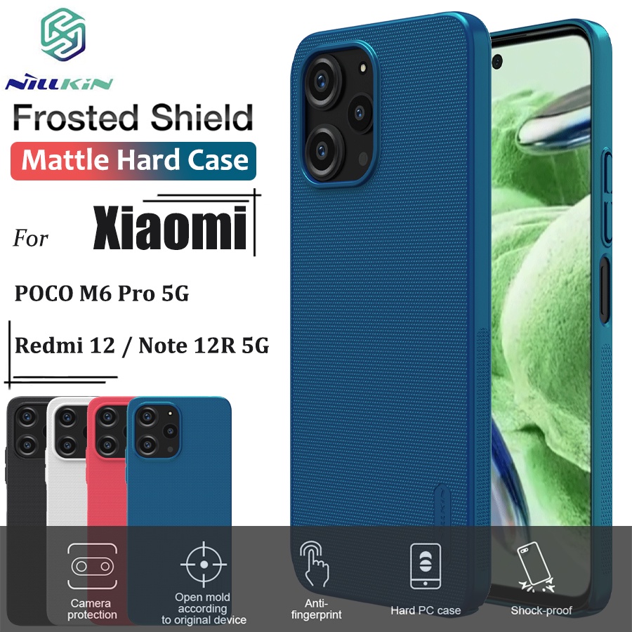 Nillkin Para Xiaomi POCO M6 Pro/Redmi 12/Note 12R 5G Carcasa Escudo  Esmerilado Premium Duro Caso Mattle PC Clásico Diseño Simple Lujo Negro  Azul Teléfono Cubierta