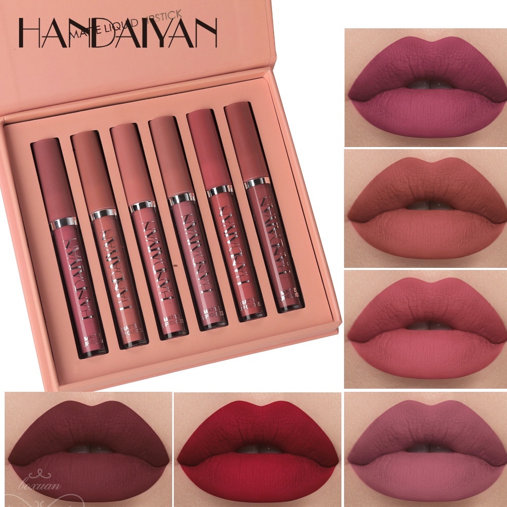 Handaiyan 6in1 Set de lápiz labial líquido mate resistente al agua