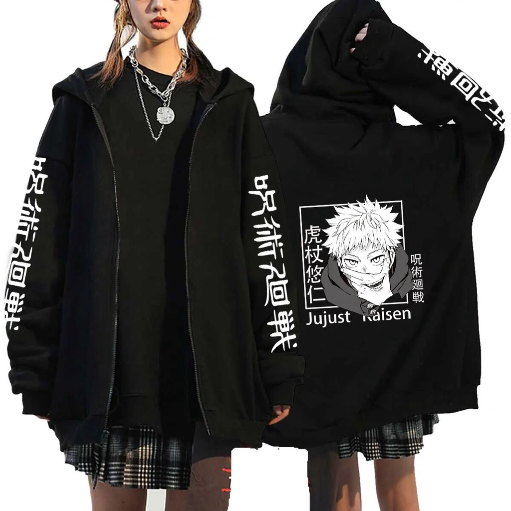 Anime Jujutsu Kaisen Cremallera Sudadera Hombres Homme Streetwear