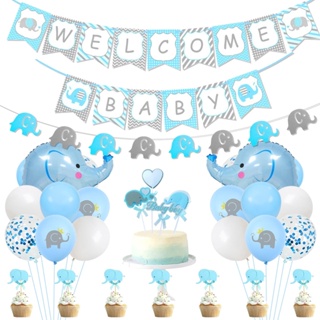  Decoraciones de baby shower para niña, decoraciones de elefante  para baby shower, telón de fondo con 50 globos de baby shower para niña,  conjunto de globos, suministros de fiesta de baby