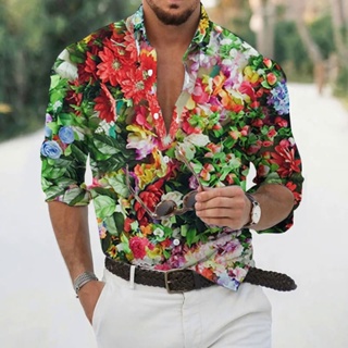 Camisa Botóns Hombres Flores Moda Azul Rojo Playa Fiesta T