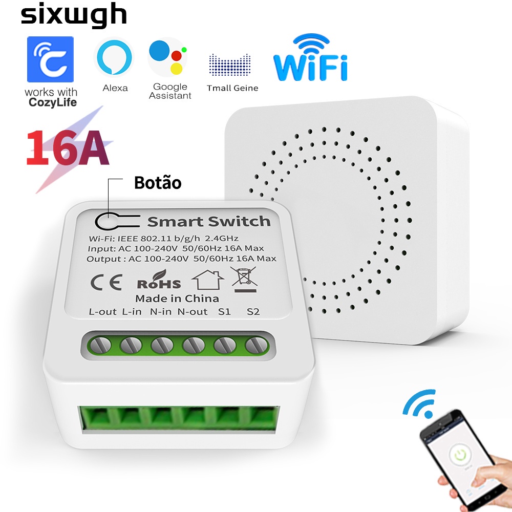 Tuya Mini WiFi Smart Switch Módulo de relé con función de temporizador,  16A, interruptor de luz inteligente de 2 vías para hogar inteligente