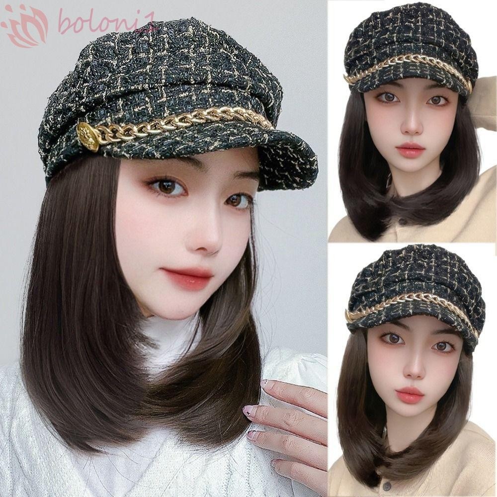 Gorra de béisbol negra con extensiones de cabello para mujer, largo,  ondulado, Yaki, pelo lacio, peluca corta, gorra ajustable, resistente al  calor