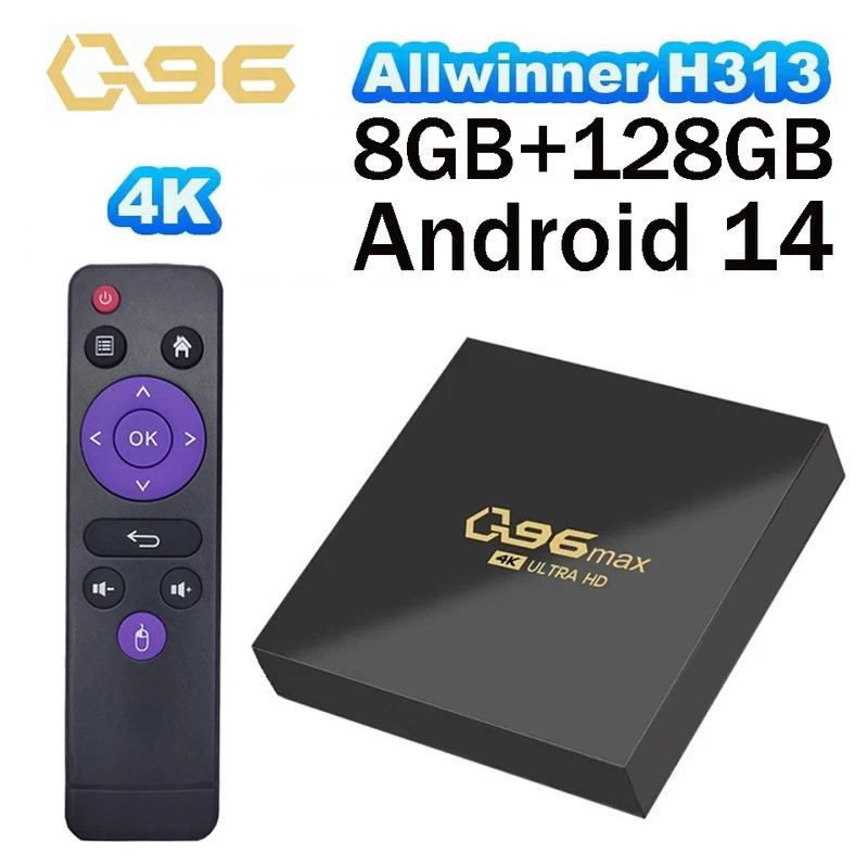 Caja de TV Q96 Max 4K Android 14 HD HDR Smart TV Box 8GB 128GB 4G Wifi ...