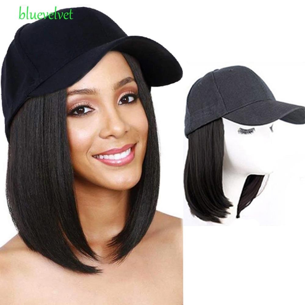 Gorra de béisbol negra con extensiones de cabello para mujer, largo,  ondulado, Yaki, pelo lacio, peluca corta, gorra ajustable, resistente al  calor