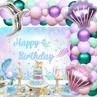 Set, decoración de globos de cumpleaños para niña, tema de sirena,  decoraciones para fiesta de cumpleaños DIY para niña bajo el mar, guirnalda  de glob
