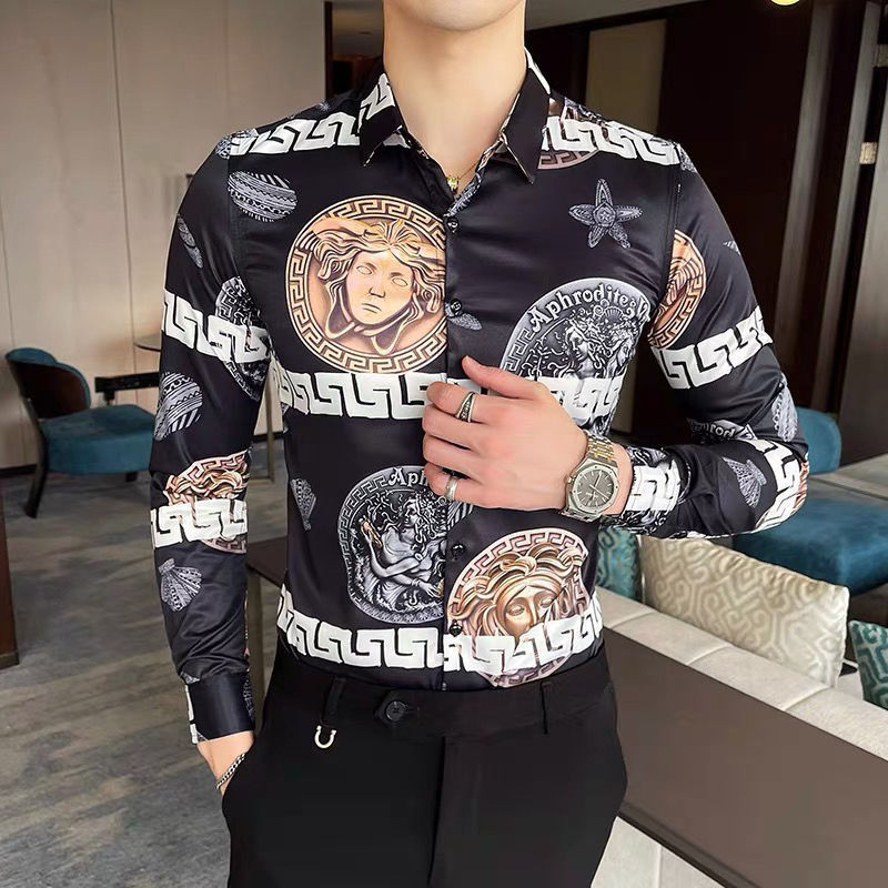 VERSACE Primavera Camisa Floral De Los Hombres De Manga Larga Estilo Coreano De Moda Personalidad Guapo Impreso En Shopee Colombia