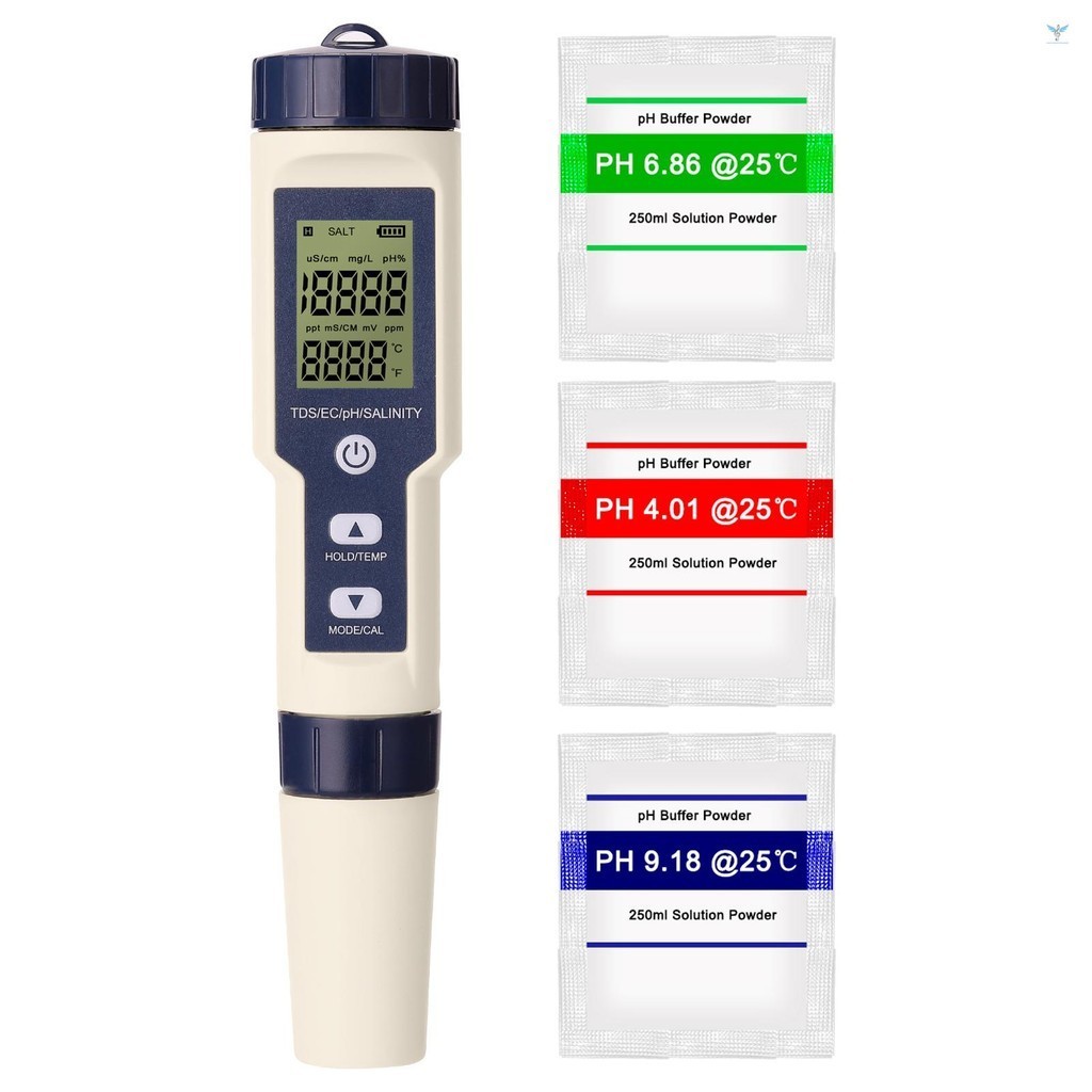 Testeur Qualité Eau 5 En 1 Numérique - PH, EC, TDS, Salinité, Température - Pour Aquarium, Piscine, Culture