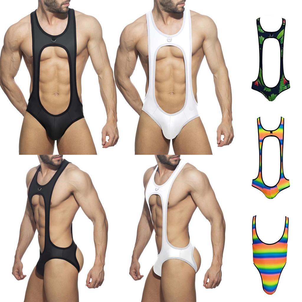 inhzoy Mens Cutout U Cuello Sin Mangas Body Color Sólido/Raya Del Arco  Iris/Hoja Impresa Culo Abierto Leotardo Culturismo Lucha Sola | Shopee  Colombia