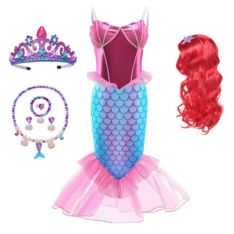 Emin Niñas Sirena Princesa Vestidos Sirenita Ariel Disfraz Con Accesorios Peluca Vestido De Princesa Para Niños Cumpleaños Fiesta Cosplay Halloween Navidad Carnaval Vestirse