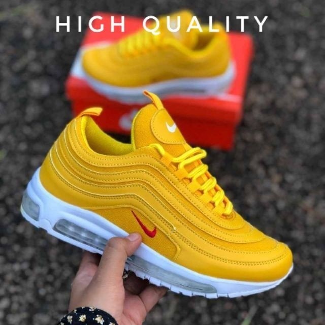 Disponible air Max 97 Airmax 97 Amarillo logo Rojo Mostaza Mujeres Zapatos Zapatillas Hombres Barato Mas Nuevo 2019