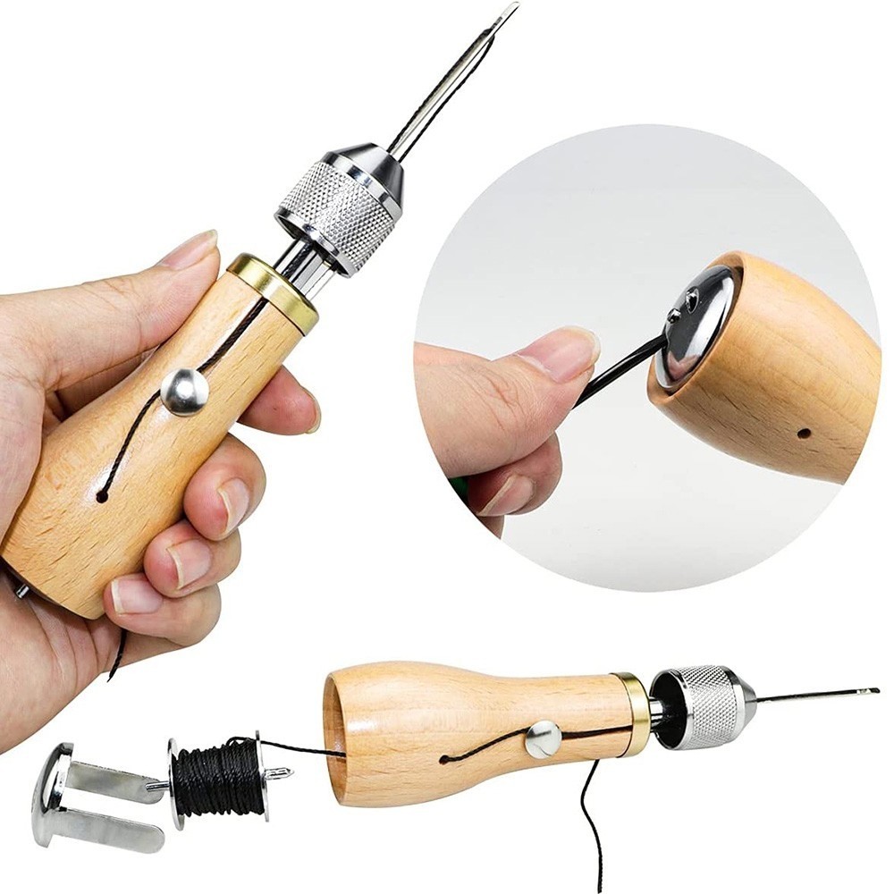 Sewing Awl Tools Kit Leather Sail Canvas Repair Coil Black Waxed Thread ...