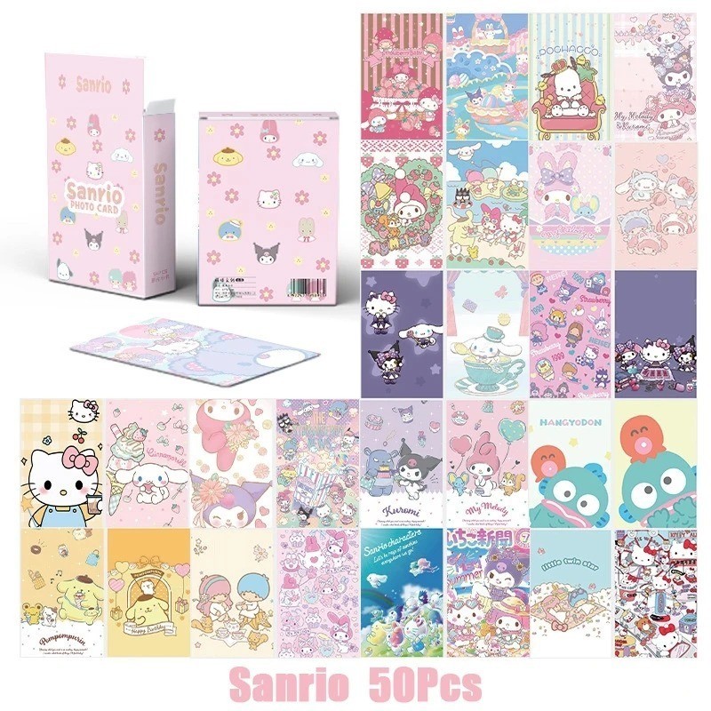 50Pcs/Caja Tarjetas Sanrio Kawaii Hello Kitty Kuromi Melody Cinnamoroll ...