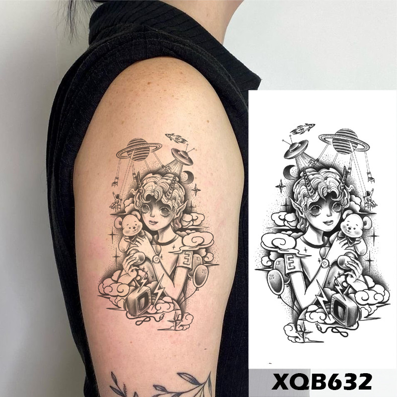 PUSNMI 10 hojas de tatuajes temporales tradicionales para mujeres y hombres, tatuajes de tragar rosas de la vieja escuela, tatuajes de bromista de Halloween para fiestas, festivales y clubes