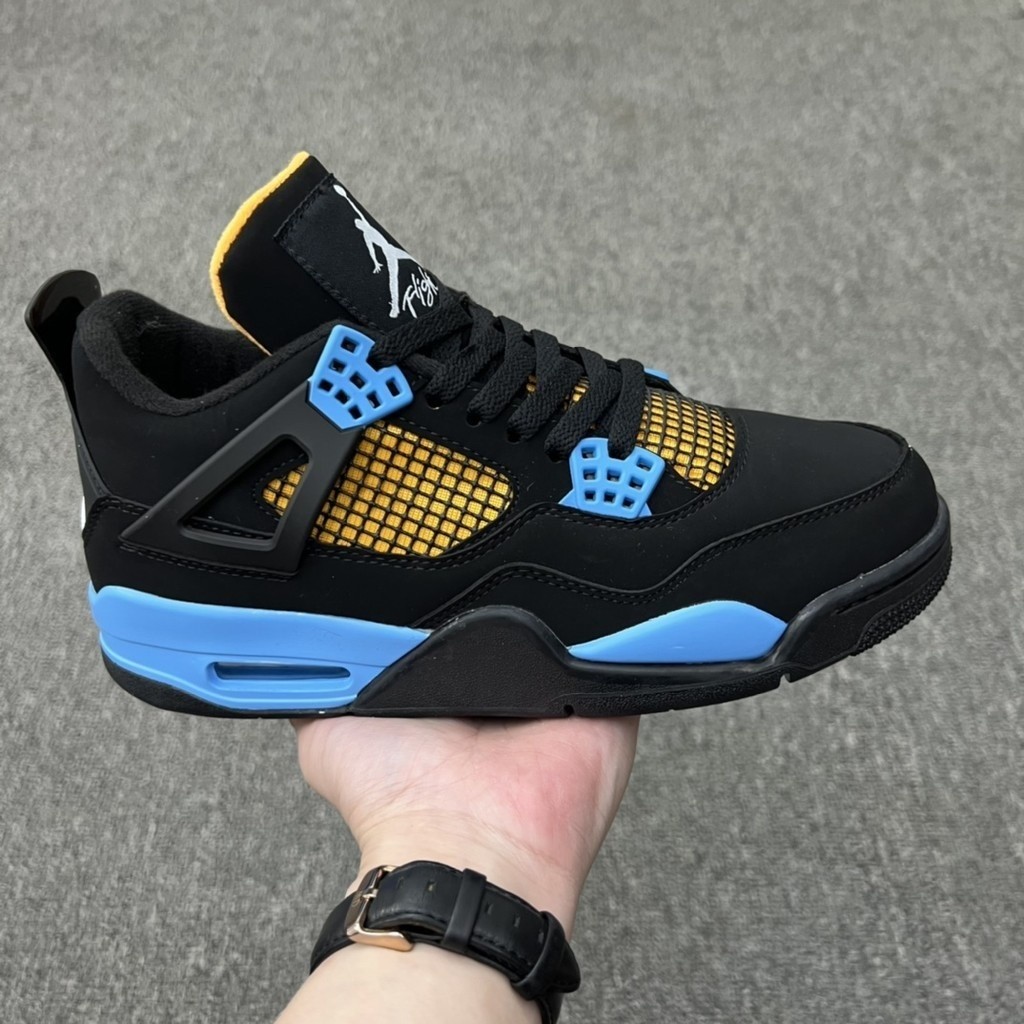 Air Jordan 4 Retro Negro Azul amarillo AJ4 alta calidad zapatos de baloncesto al aire libre zapatillas de tenis Shopee Colombia