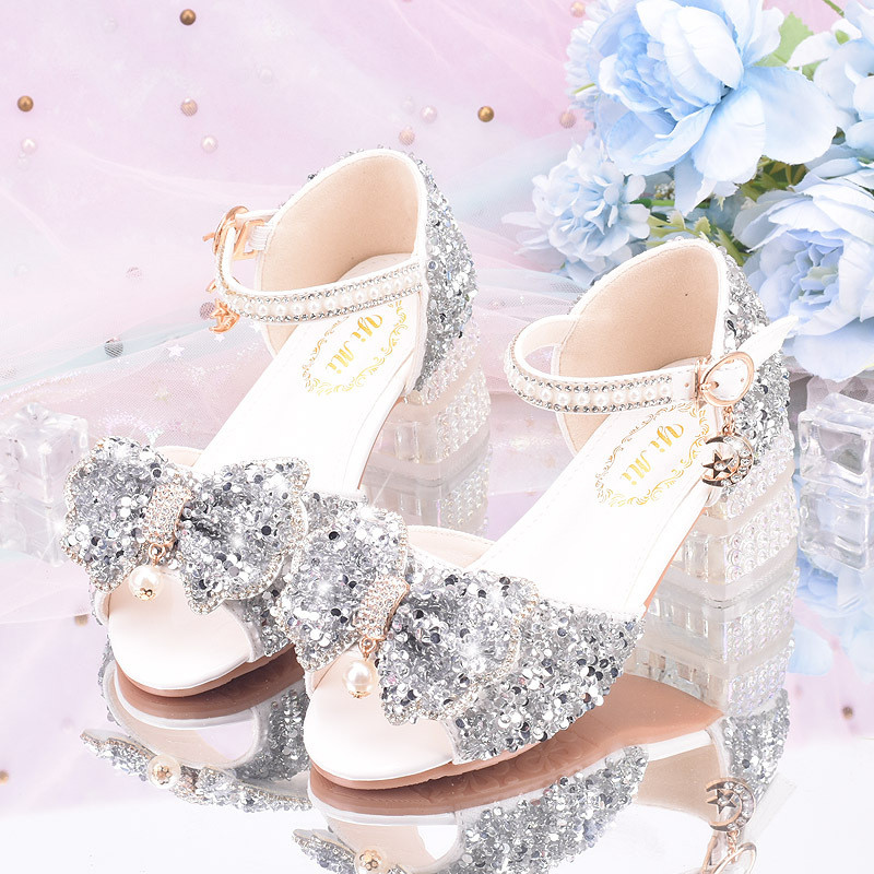 Zapatos De Princesa Para Niños Tacones Altos Suela Blanda Cristal