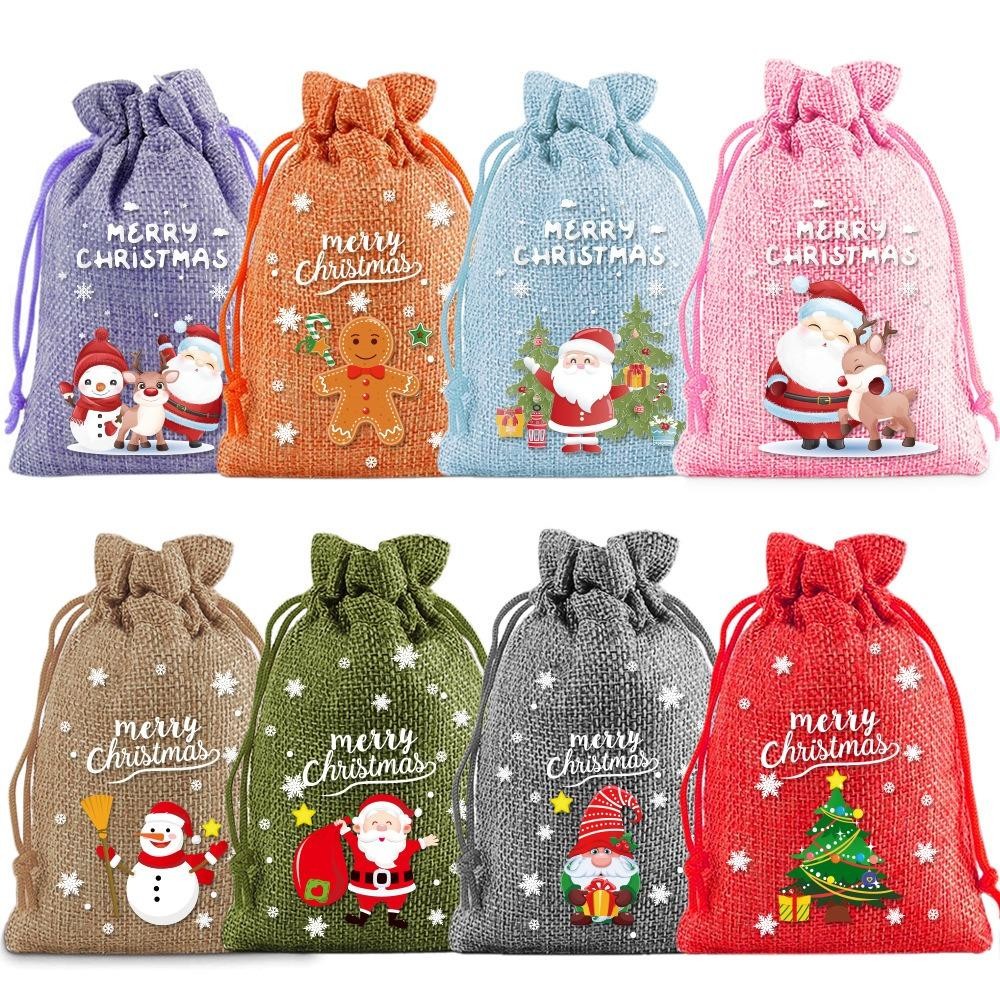 GEBETTER 12Pcs Bolsas Regalos Navidad Yute 10x14cm, Bolsitas Navidad, Saquitos De Tela Navideñas Pequeñas, Lino Arpillera Algodón Con Cordón Para Chuches Caramelos Dulces Joyas Favores Fiesta Niños